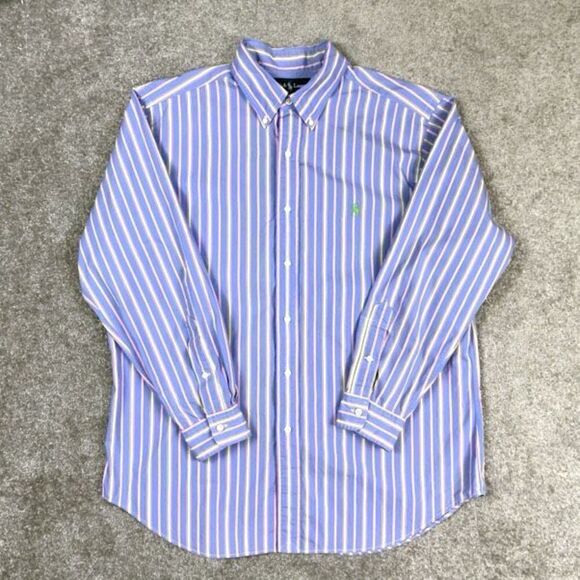 Mens Polo Ralph Lauren Purple Striped Button Down Dress Shirt 16.5 32/33 Classic - Picture 1 of 6
